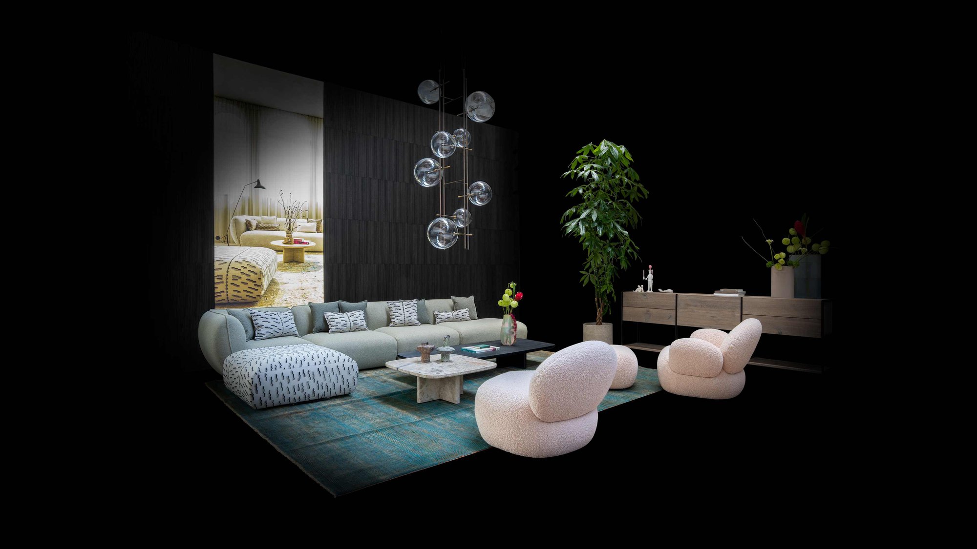 JANUA Wohnbereich mit Sofa, Sesseln und Sideboard bei der Hausmesse in Peiting bei Schotten & Hansen JANUA Wohnbereich mit Sofa, Sesseln und Sideboard bei der Hausmesse in Peiting bei Schotten & Hansen